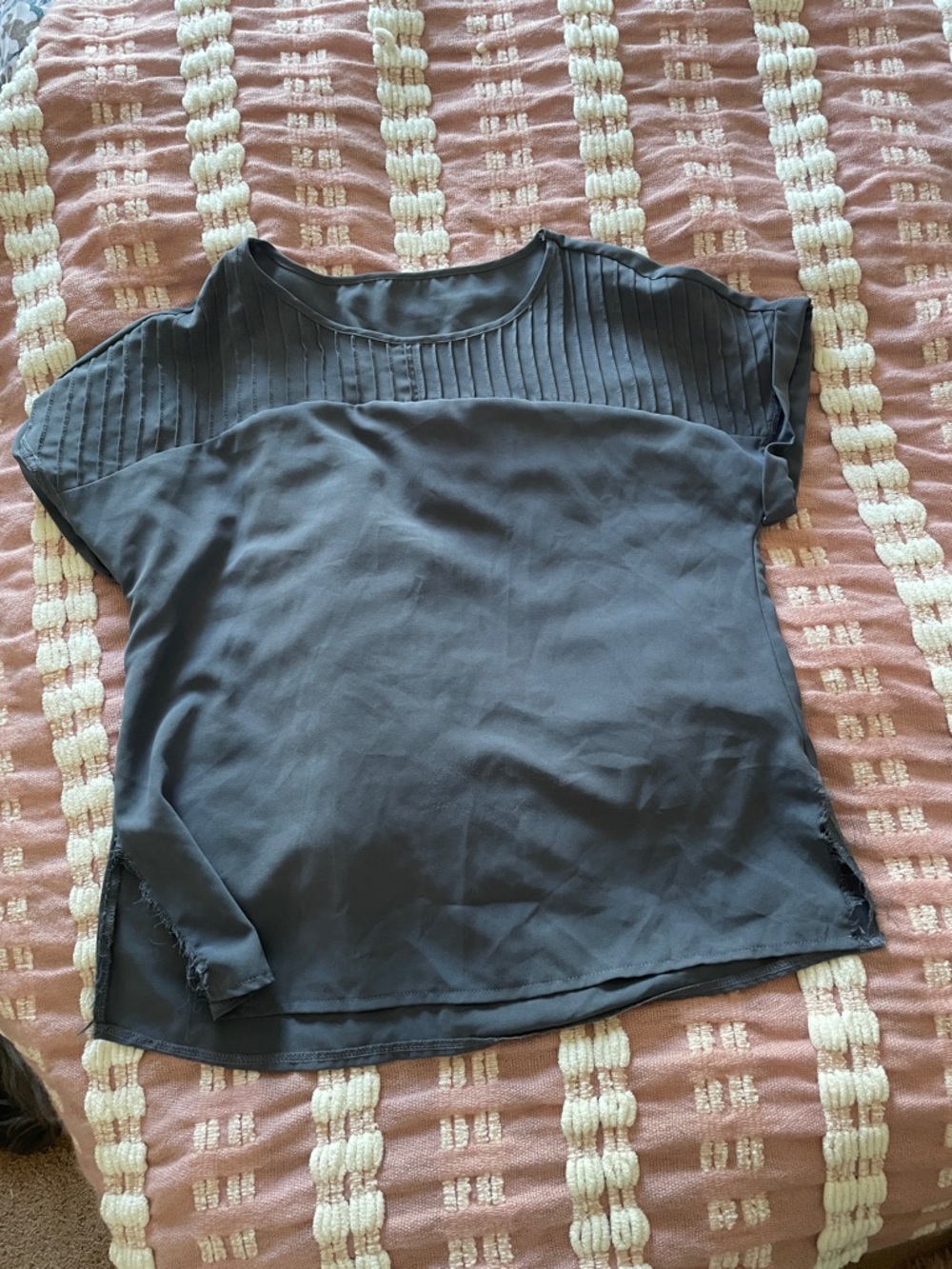Women's Short Sleeve Pleated Yoke Top - bluish grey color